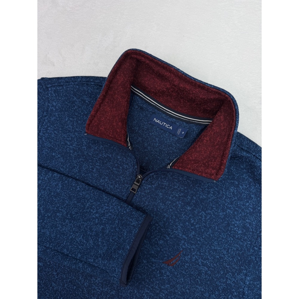 Nautica Mens Blue Marled 1/4 Zip Pullover Sweater Size Medium